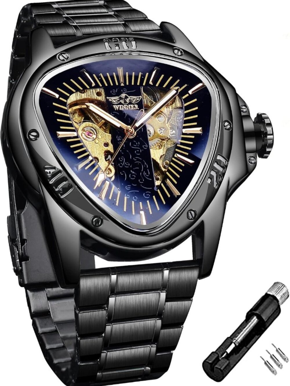 Stylish Mechanical Watch for Men - Waterproof Golden Skeleton Dial, Leather